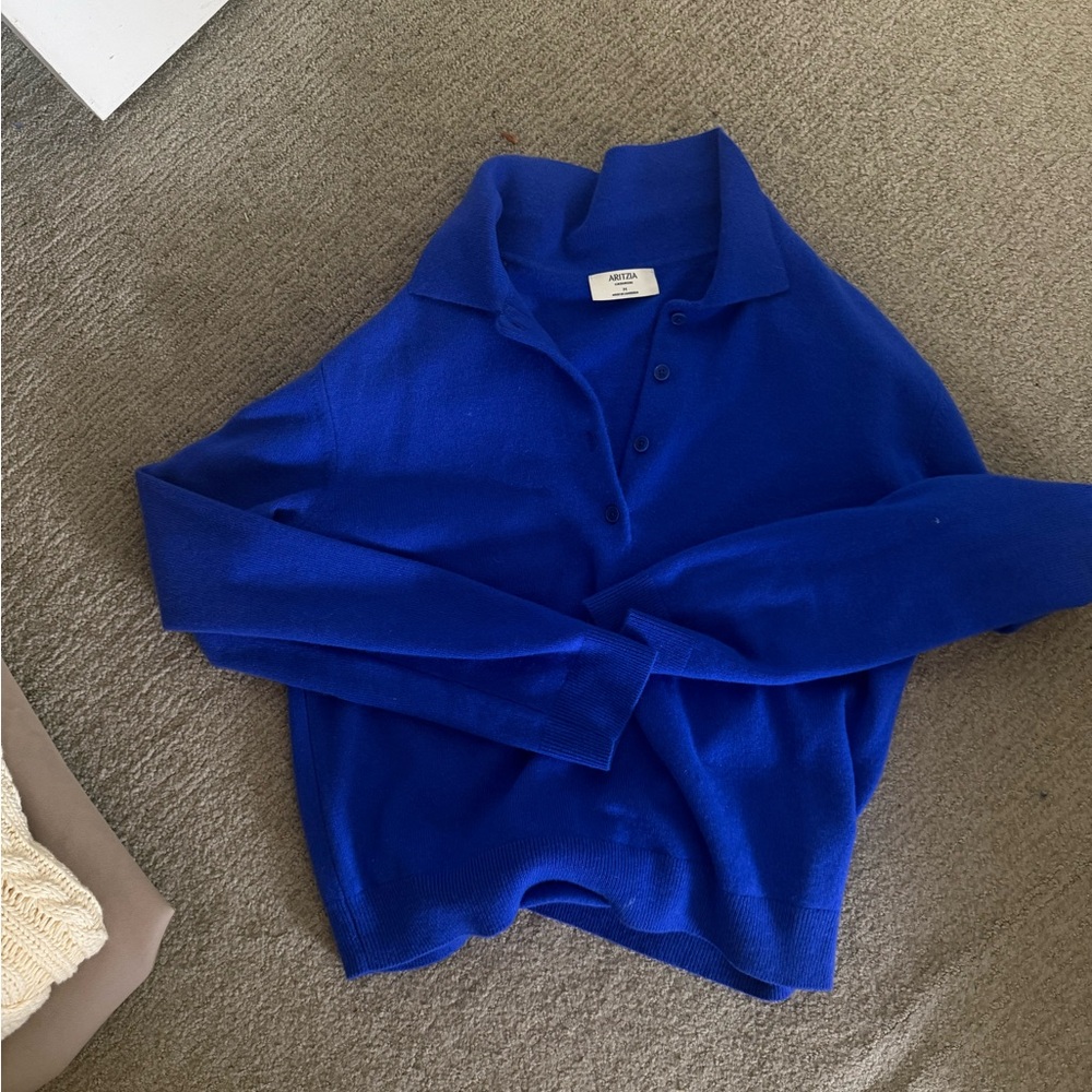 Aritzia Cobalt Blue Collared Button Sweater